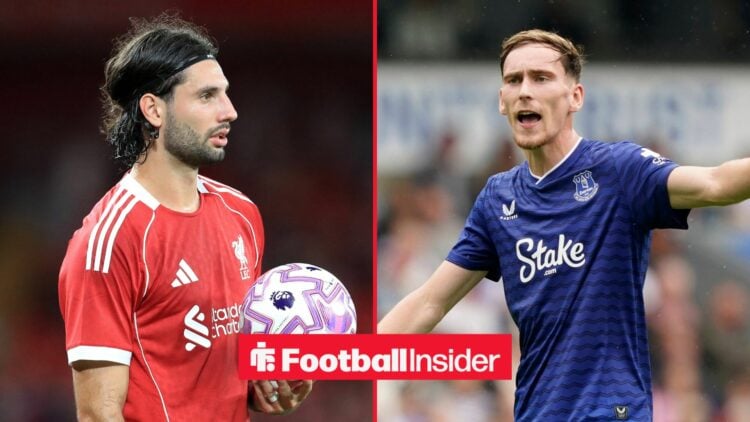 Liverpool's Dominik Szoboszlai and Everton's James Garner in a split image