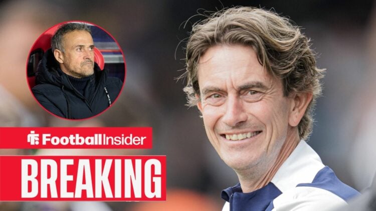 Thomas Frank smiling, Luis Enrique frowning in a circular inset