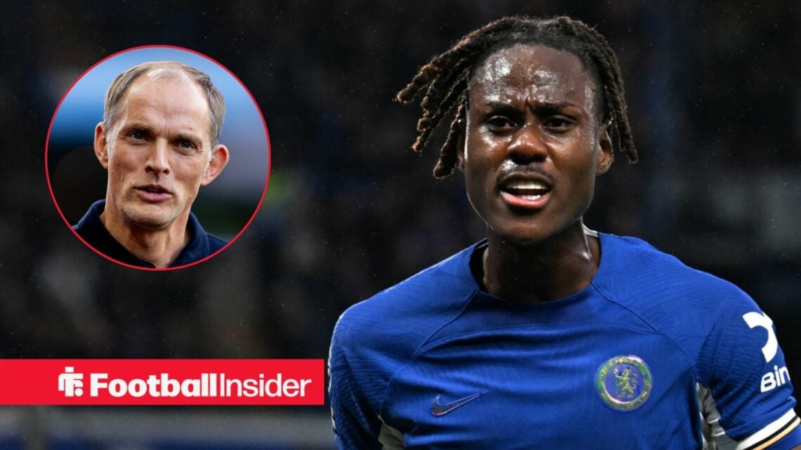 Thomas Tuchel looking focused on the left with Trevoh Chalobah pumped on the right