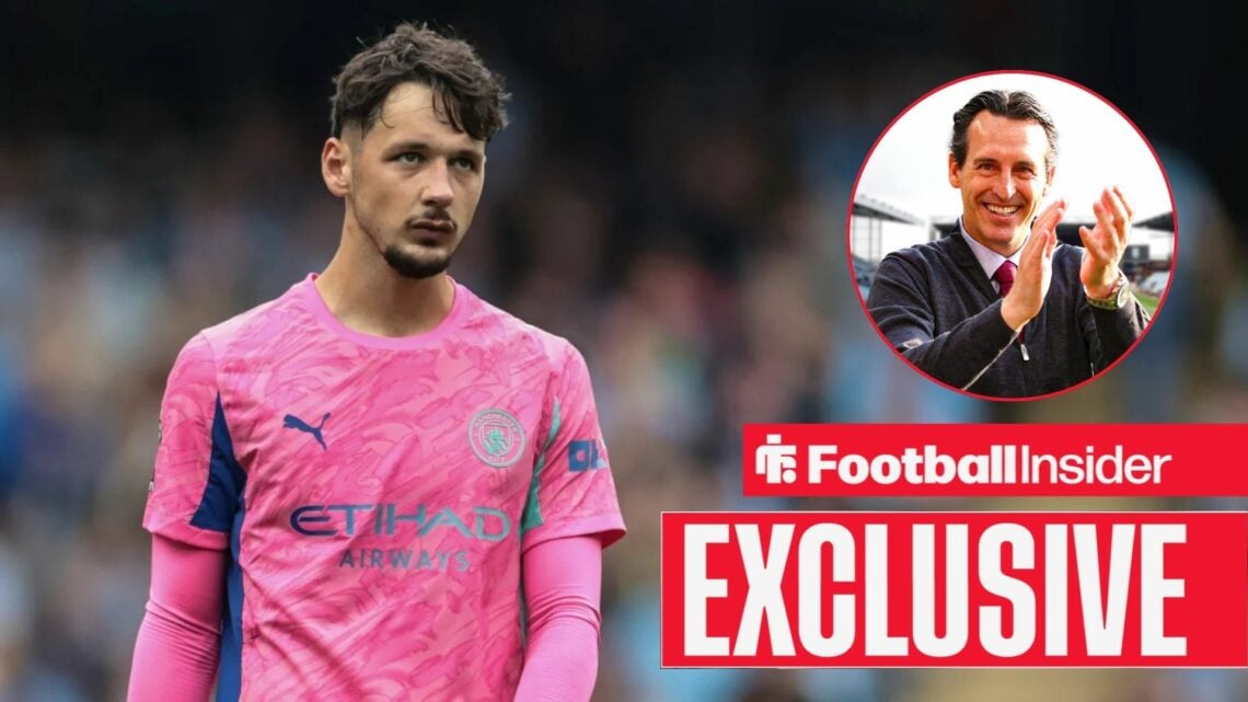 James Trafford next to a circular inset of Unai Emery