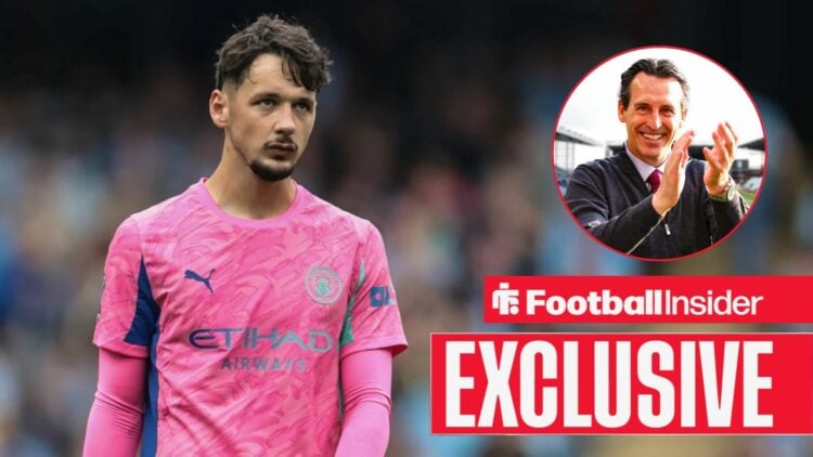 James Trafford next to a circular inset of Unai Emery