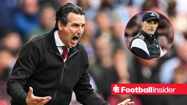 Unai Emery shouting, Thomas Tuchel in a circular inset