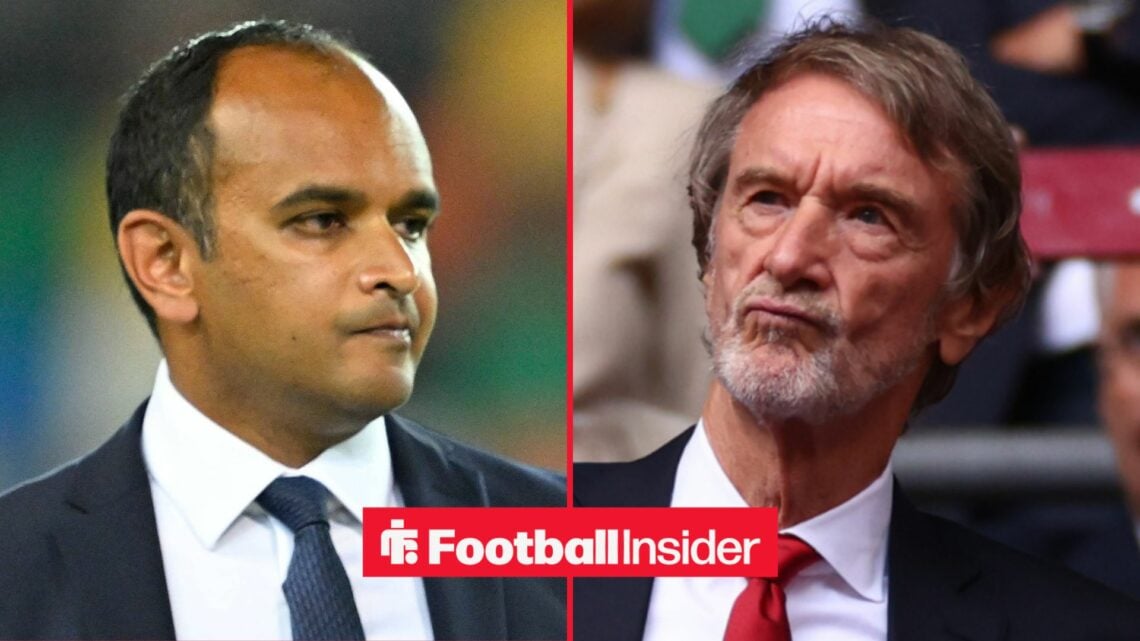 Vinai Venkatesham looking annoyed alongside Sir Jim Ratcliffe looking concerned