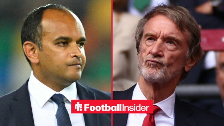 Vinai Venkatesham looking annoyed alongside Sir Jim Ratcliffe looking concerned