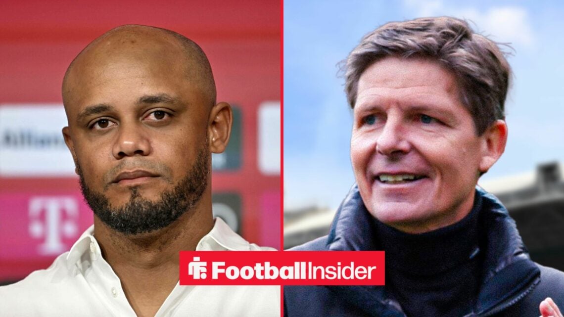 Vincent Kompany in a press conference for Bayern Munich, with Oliver Glasner at Selhurst Park