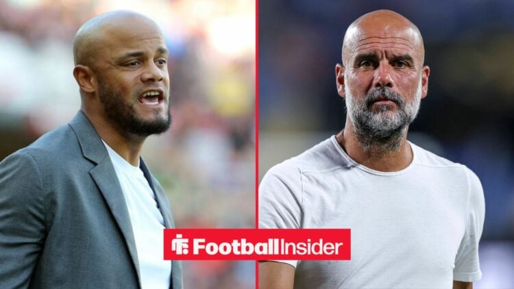 Vincent Kompany shouting alongside Pep Guardiola looking concerned