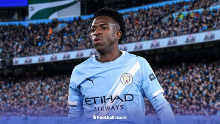 Real Madrid winger Vinicius Junior edited into a Manchester City kit
