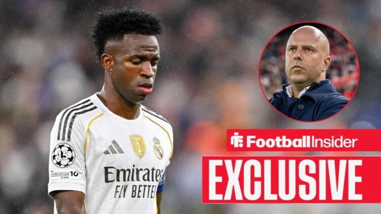 Vinicius Junior next to a circular inset of Arne Slot