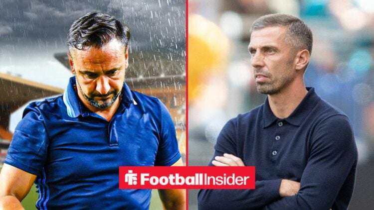 Vitor Pereira looking sad on the left with Gary O'Neil looking serious with crossed arms on the right as Wolves manager