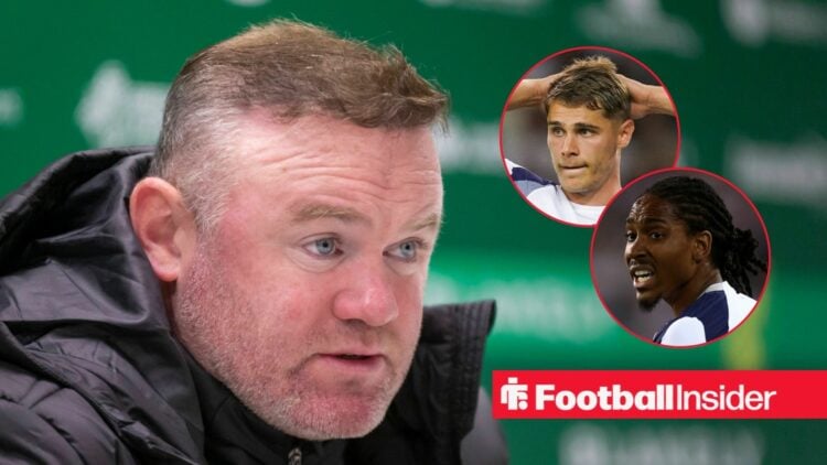 Wayne Rooney alongside circular insets of Micky van de Ven and Djed Spence
