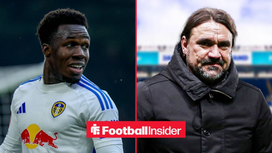 Wilfried Gnonto in action for Leeds with Daniel Farke on the sidelines