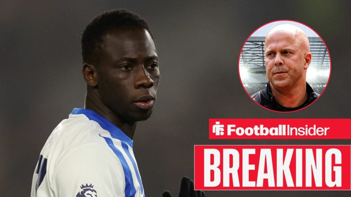 Yankuba Minteh in action for Brighton, with Arne Slot in a circular inset