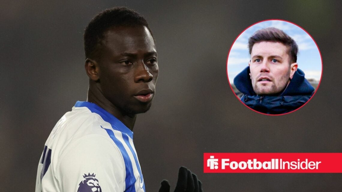 Yankuba Minteh looking focused for Brighton on the left with a serious Fabian Hurzeler on the right