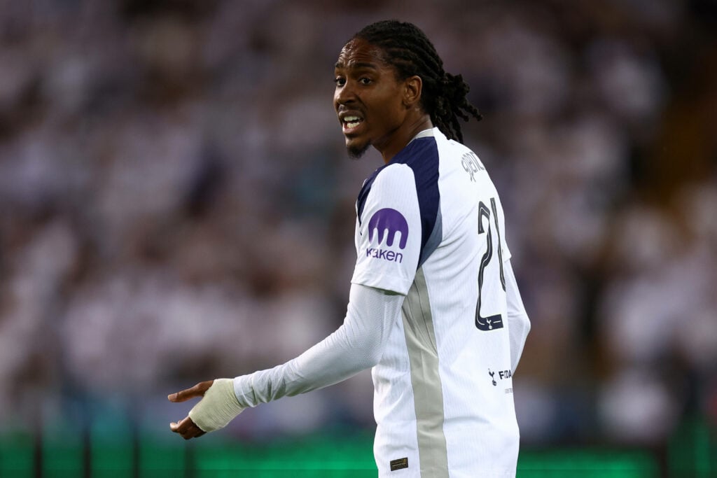 Djed Spence shouting for Tottenham