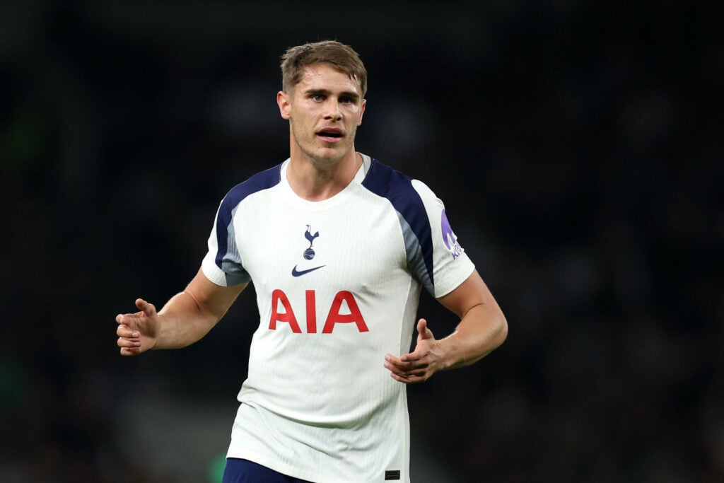 Micky van de Ven in a Tottenham shirt