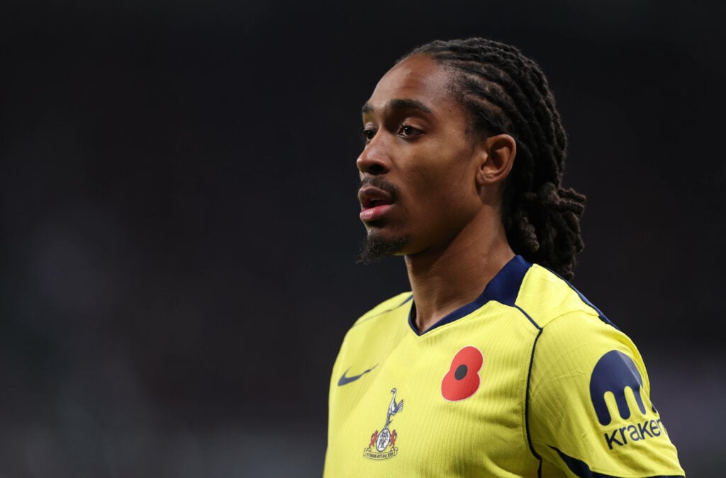 Djed Spence looking focused for Tottenham