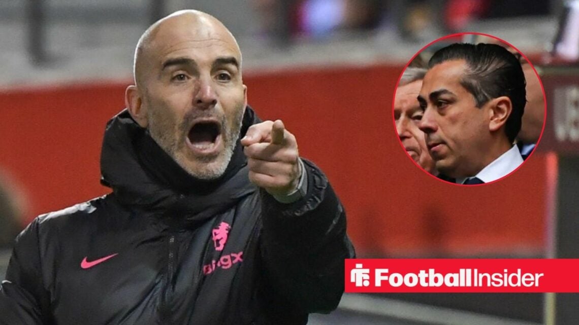 Chelsea manager Enzo Maresca shouts and points with owner Behdad Eghbali inset