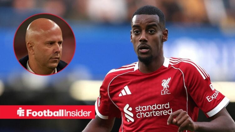 Liverpool striker Alexander Isak with Arne Slot inset