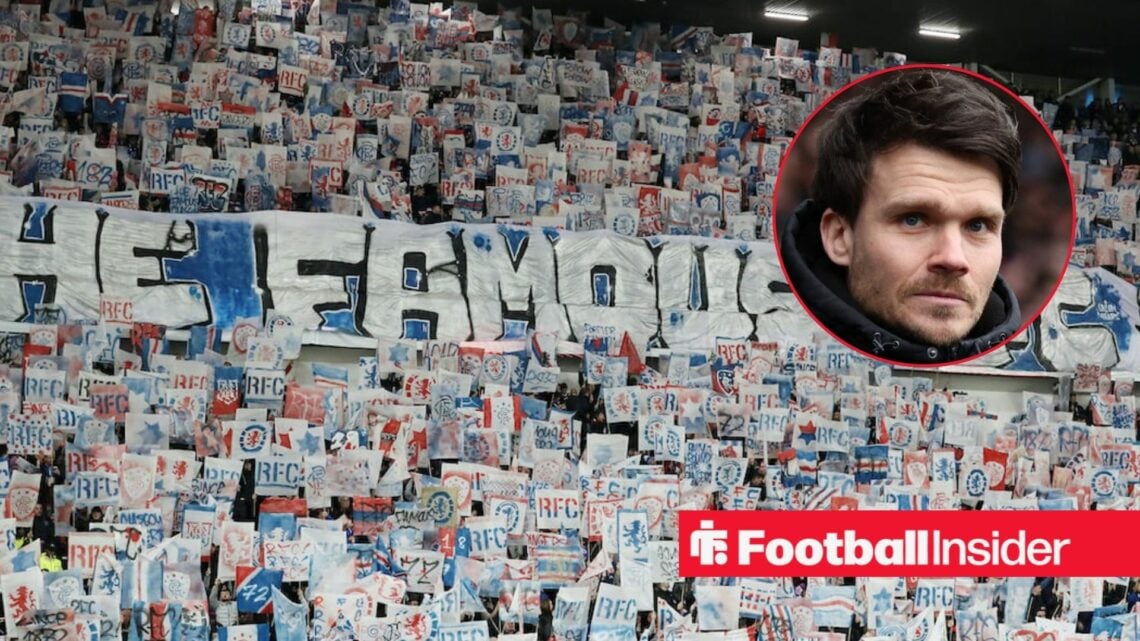 Rangers fans hold up banners with Danny Rohl inset