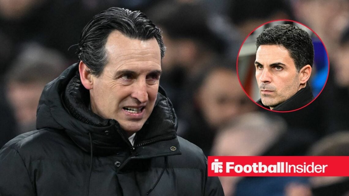 Aston Villa manager Unai Emery with Arsenal manager Mikel Arteta inset