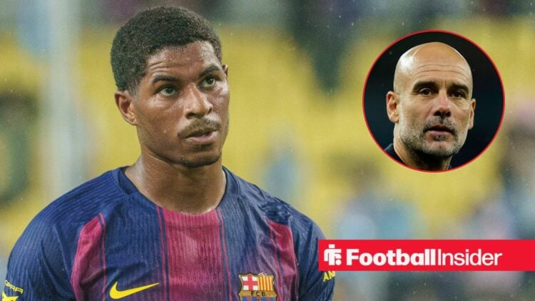 Barcelona winger Marcus Rashford with Manchester City manager Pep Guardiola