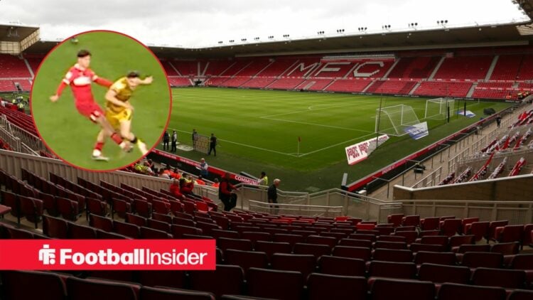 Riverside Stadium with Hayden Hackney foul in circle