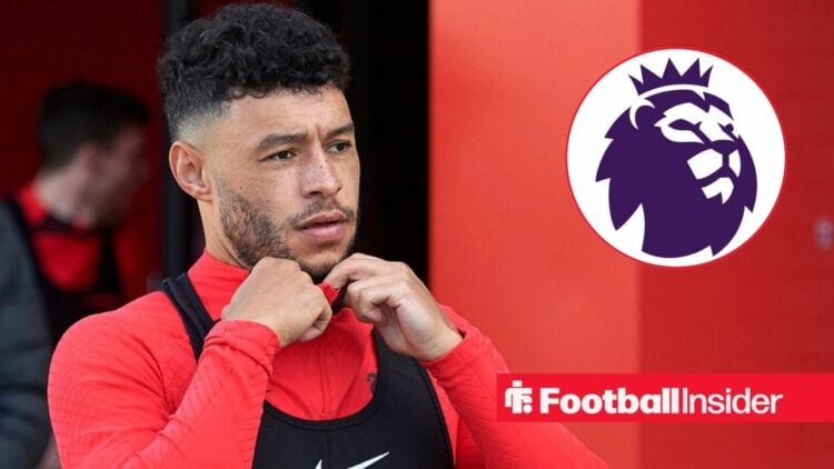 Alex Oxlade-Chamberlain looking at Premier League badge