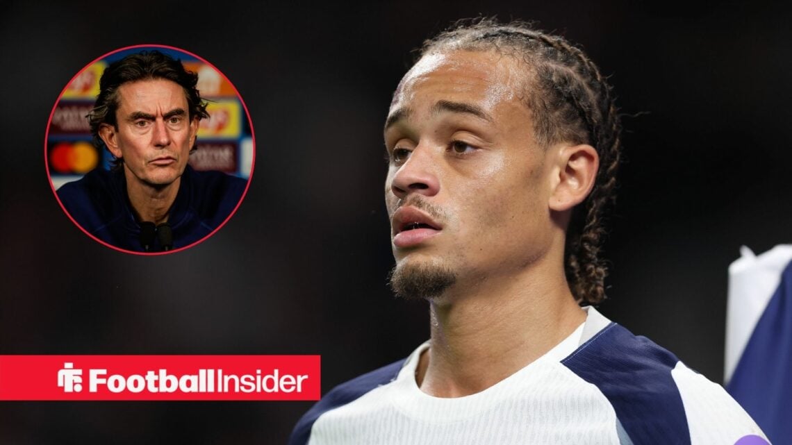 Xavi Simons looking at Thomas Frank in circle