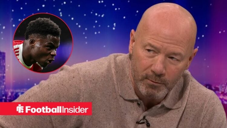 Premier League pundit Alan Shearer with Arsenal winger Bukayo Saka inset