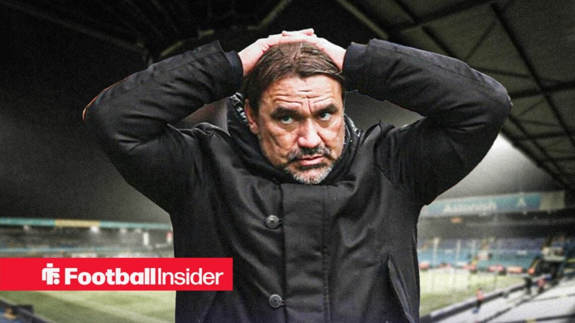 Leeds manager Daniel Farke with his hands on his head at Elland Road