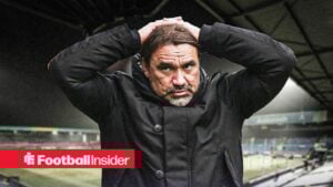 Leeds manager Daniel Farke with his hands on his head at Elland Road