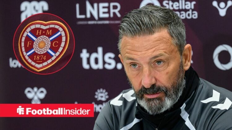 Hearts manager Derek McInnes with badge inset
