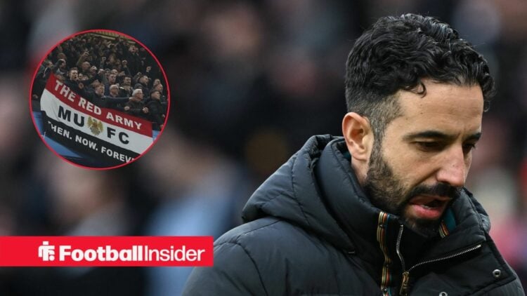 Manchester United manager Ruben Amorim with fans inset