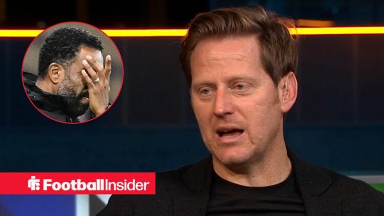 Michael Stewart speaks with Celtic head coach Wilfried Nancy with his face in his palm inset