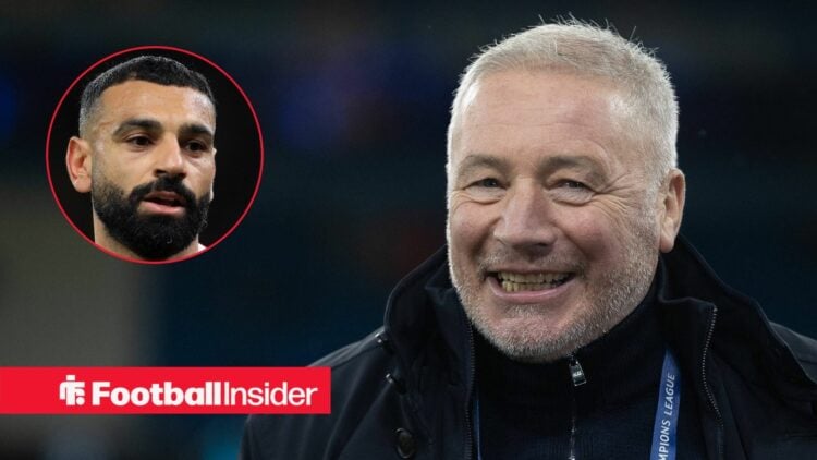 Former Rangers manager Ally McCoist smiles with Liverpool winger Mohamed Salah inset