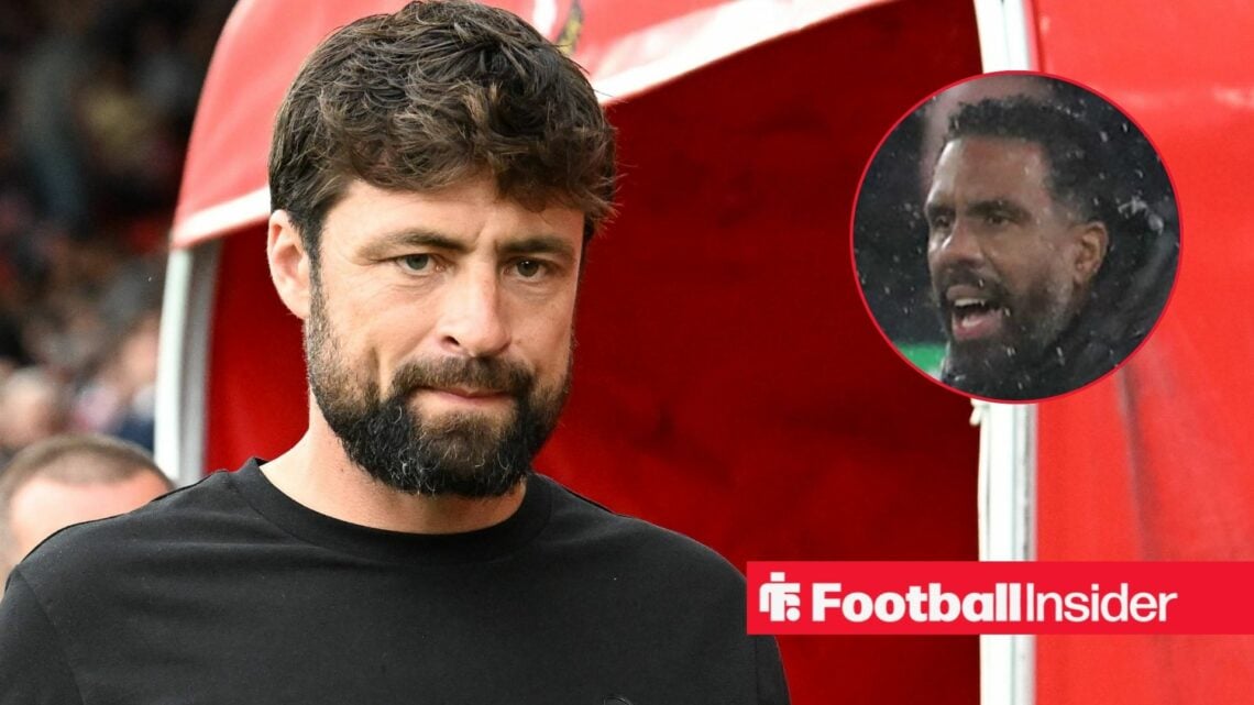 Former Rangers manager Russell Martin with Celtic manager Wilfried Nancy shouts inset