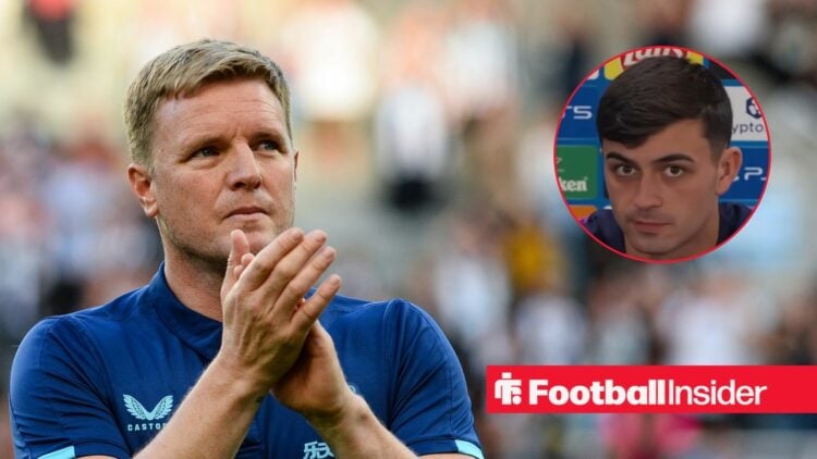 Newcastle United manager Eddie Howe with Barcelona midfielder Pedri inset