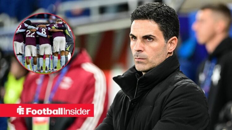 Arsenal manager Mikel Arteta with Aston Villa players inset