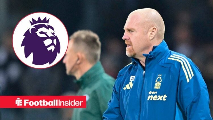 Sean Dyche looking at Premier League logo in circle
