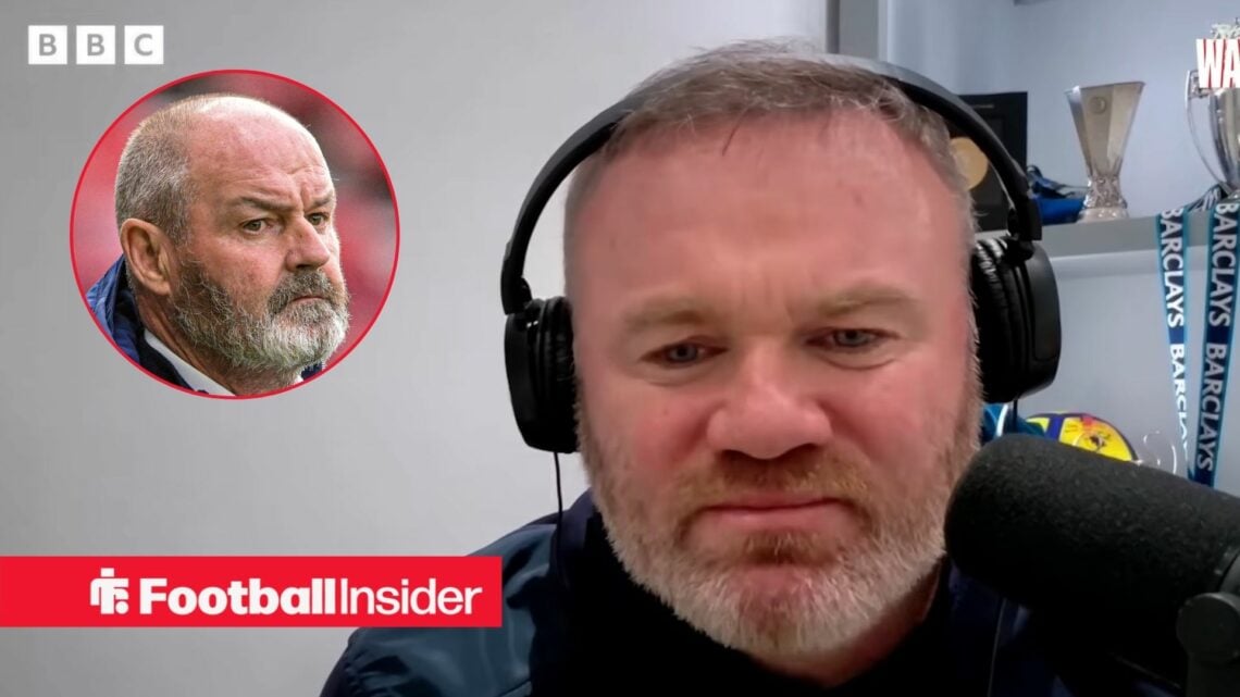 Premier League pundit Wayne Rooney with Scotland manager Steve Clarke inset