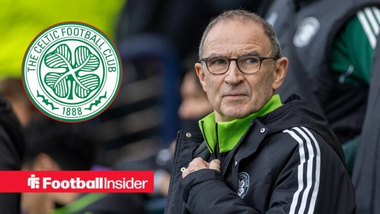 Former Celtic manager Martin O'Neill with Celtic badge inset