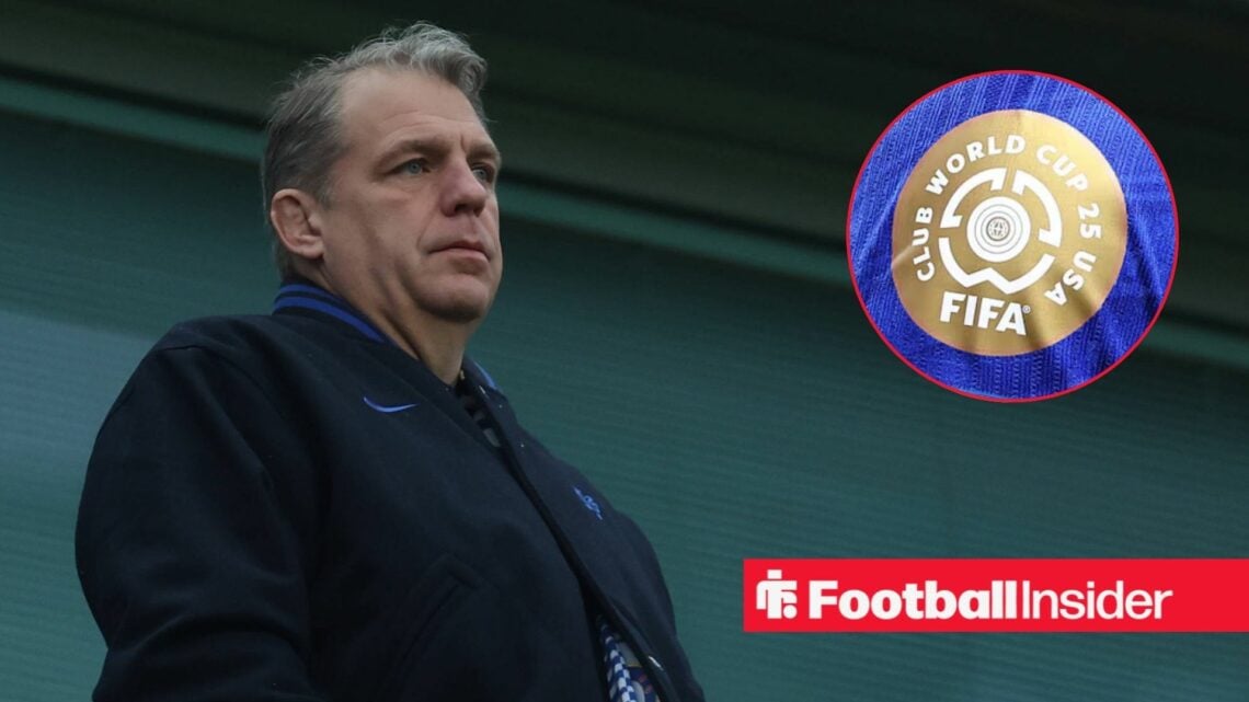 Chelsea owner Todd Boehly with FIFA CWC logo inset