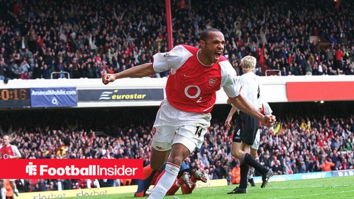 Arsenal striker Thierry Henry celebrates scoring vs Liverpool