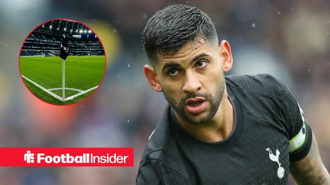 Cristian Romero looking at Tottenham Hotspur Stadium in circle