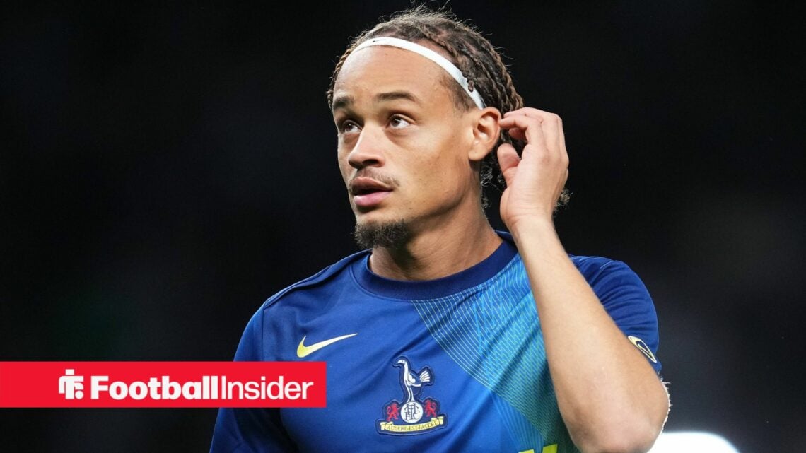 Xavi Simons in Tottenham pre-match shirt