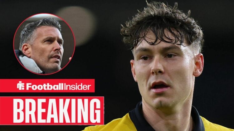 Wolves striker Jorgen Strand Larsen with Rob Edwards inset