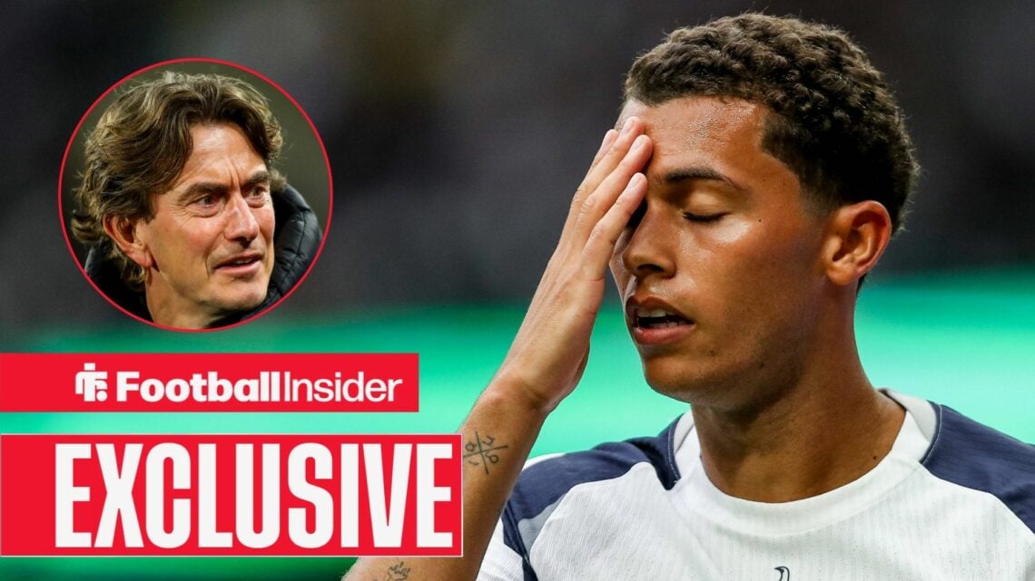 Tottenham winger Brennan Johnson with Thomas Frank smiles inset