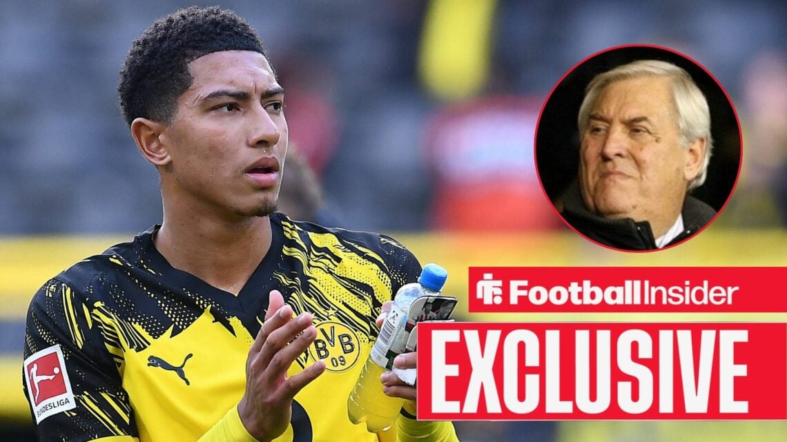 Jobe Bellingham looking at Keith Hackett in circle