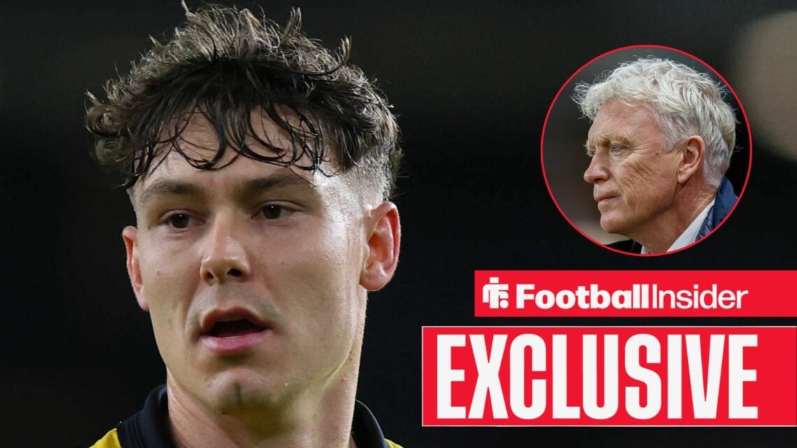 Wolves striker Jorgen Strand Larsen with Everton manager David Moyes inset