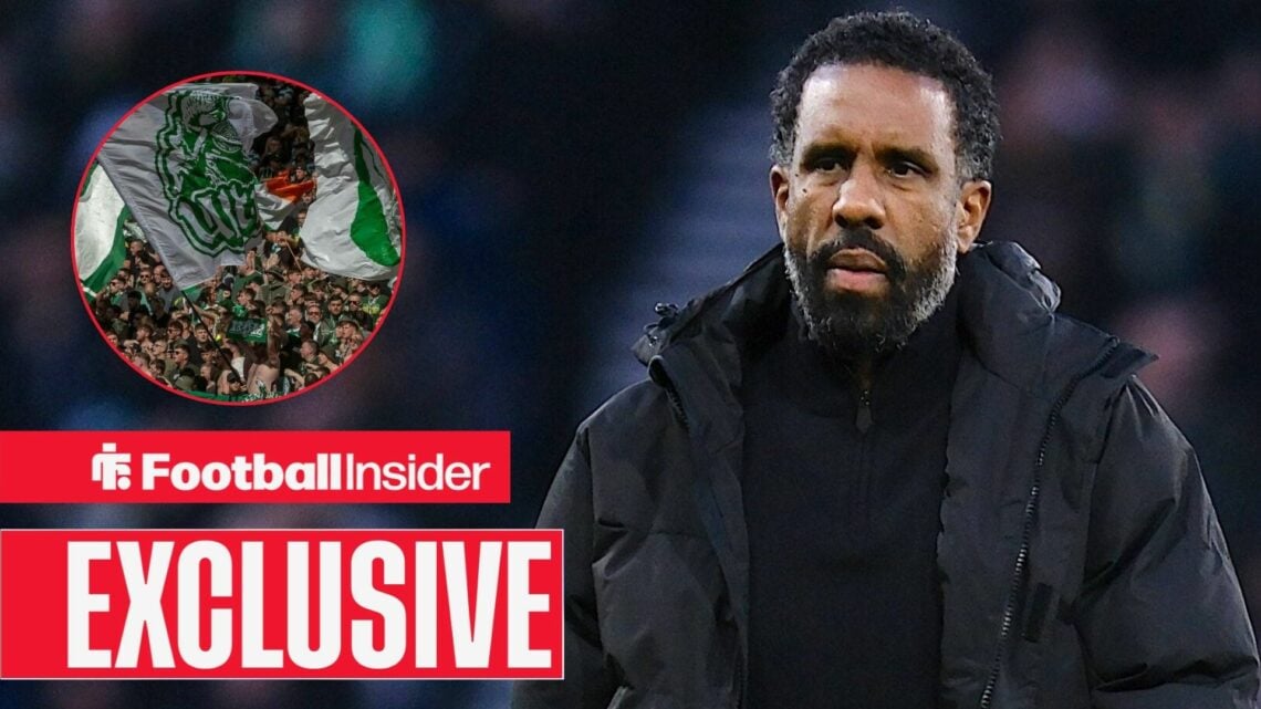 Celtic manager Wilfried Nancy with Celtic fans inset